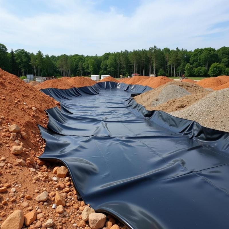 Kỹ thuật viên kiểm tra mối hàn màng chống thấm HDPE bằng thiết bị chuyên dụng để đảm bảo tính kín khít và hiệu quả phòng ngừa ô nhiễm đất đai